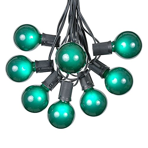 100 Foot G50 Outdoor Patio String Lights with 125 Green Globe Bulbs  Indoor Outdoor String Lights  Market Bistro Caf Hanging String Lights  C9/E17 Base - Black Wire