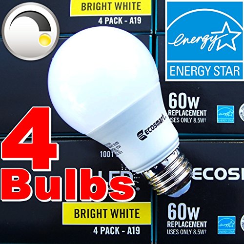 EcoSmart 60W Equivalent Bright White A19 Energy Star + Dimmable LED Light Bulb (4-Pack)