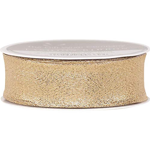 The Gift Wrap Company 7/8-Inch Wired Edge Glitter Ribbon, Gold (18310-09)