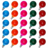 25 Pack Opaque Multicolor G40 Christmas Replacement Light Bulbs, UL Listed 5 Watt E12 C7 Candelabra Base Glass Bulbs with Frosted Coating, Easily Screw in Strings Spools Strands