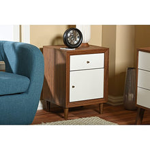 Load image into Gallery viewer, Baxton Furniture Studios Harlow Mid-Century Wood 1 Drawer and 1 Door Nightstand, Medium, White and Walnut
