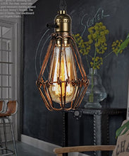 Load image into Gallery viewer, Permo Rusty Brown Metal Vintage Style Industrial Opening and Closing Hanging Light Pendant Wire Cage Lamp Guard
