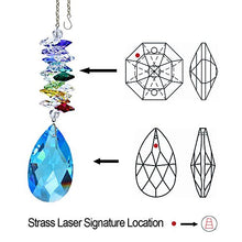 Load image into Gallery viewer, Crystal Suncatcher 5 inch Colorful Crystal Ornament Blue Sapphire Faceted Almond Prism Rainbow Maker Cascade Made with Genuine Swarovski Crystals
