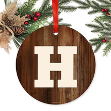 Load image into Gallery viewer, Andaz Press Family Metal Christmas Ornament, Monogram Letter H, Rustic Wood, 1-Pack, Includes Ribbon and Gift Bag
