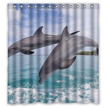 Load image into Gallery viewer, FUNNY KIDS&#39; HOME Fashion Design Waterproof Polyester Fabric Bathroom Shower Curtain Standard Size 66(w) x72(h) with Shower Rings - Bottlenose Dolphins Beautiful Jumping Bay in The Sea
