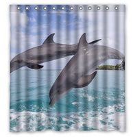 FUNNY KIDS' HOME Fashion Design Waterproof Polyester Fabric Bathroom Shower Curtain Standard Size 66(w) x72(h) with Shower Rings - Bottlenose Dolphins Beautiful Jumping Bay in The Sea