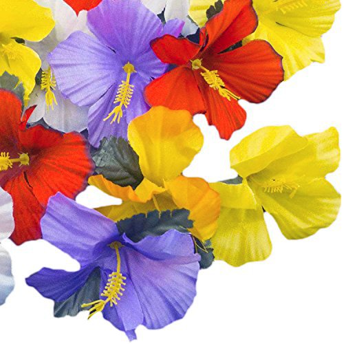 Adorox 24 Pack Hawaiian Luau Artificial Hibiscus Flower Petals Scatter Tropical Tabletop Decorations Weddings Confetti Party Favors