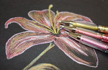 Load image into Gallery viewer, Pentel Arts Slicci Metallic 0.8 mm Needle Tip Gel Pen, Metallic Violet Ink, Box of 12 (BG208-MV)

