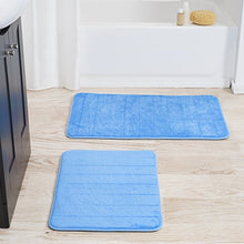 Load image into Gallery viewer, Bedford Home 2 Piece Memory Foam Striped Bath Mat, Blue
