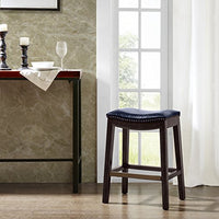 Madison Park Belfast Bar Stools, Contour Faux Leather Padded Seat, Nail Head Trim Modern Kitchen Counter Chair, Solid Hardwood, Kickplate Footrest, Dining Room Accent Furniture, Navy