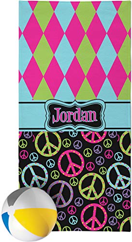 RNK Shops Harlequin & Peace Signs Beach Towel (Personalized)