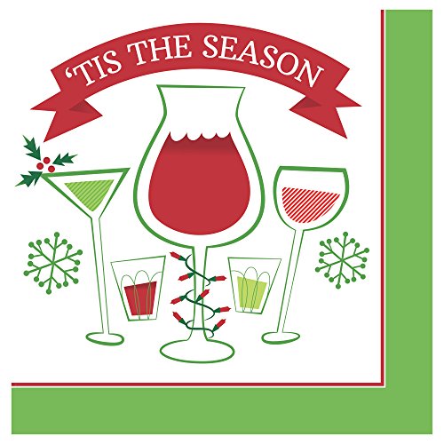 Creative Converting Tis the Season Beverage Napkins, Red/Green/White