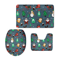 Dellukee Creative Bath Rug 3 Pieces Cute Rich Colorful Christmas Pattern U Shaped Toilet Lid Bathroom Floor Mats Cover Pads for Home Company Mall Use