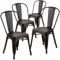 Flash Furniture 4 Pk. Distressed Copper Metal Indoor-Outdoor Stackable Chair