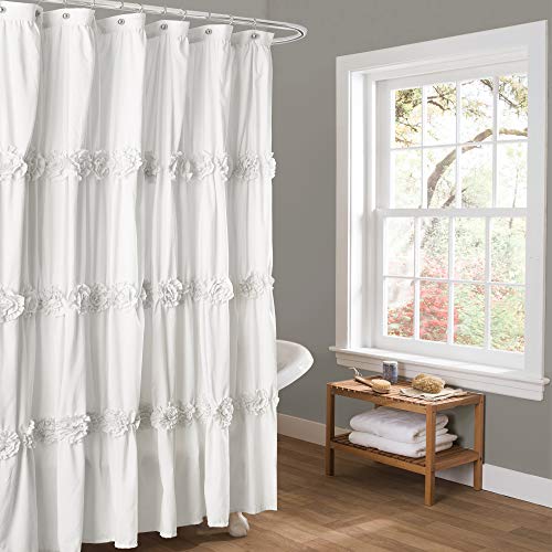 Lush Decor Darla Ruched Floral Bathroom Shower Curtain, 72