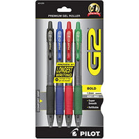 PILOT G2 Premium Refillable & Retractable Rolling Ball Gel Pens, Bold Point, Assorted Color Inks, 4-Pack (31255)