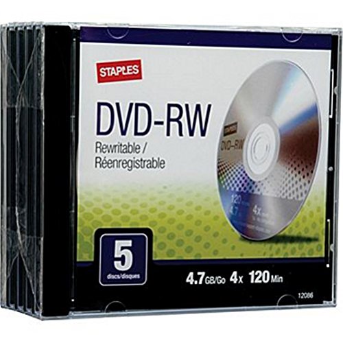 Staples 5/Pack 4.7GB DVD-RW, Jewel Cases