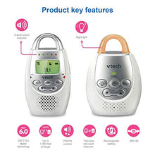 Load image into Gallery viewer, VTech DM221 Audio Baby Monitor with up to 1,000 ft of Range, Vibrating Sound-Alert, Talk Back Intercom &amp; Night Light Loop, White/Silver
