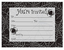 Load image into Gallery viewer, Creative Converting 8 Count Metallic Webs Halloween Postcard Invitation, Black/Gray
