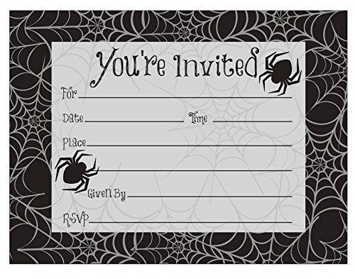 Creative Converting 8 Count Metallic Webs Halloween Postcard Invitation, Black/Gray