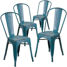 Load image into Gallery viewer, Flash Furniture 4 Pk. Distressed Kelly Blue-Teal Metal Indoor-Outdoor Stackable Chair -, 4-ET-3534-KB-GG
