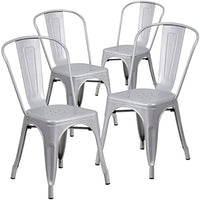 Flash Furniture 4 Pk. Silver Metal Indoor-Outdoor Stackable Chair