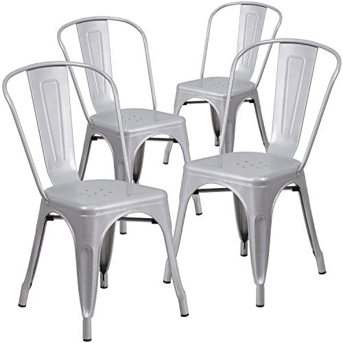 Flash Furniture 4 Pk. Silver Metal Indoor-Outdoor Stackable Chair