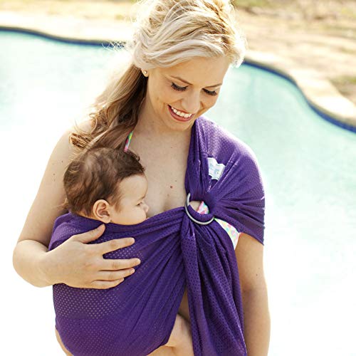 Beachfront Baby - Versatile Water & Warm Weather Ring Sling Baby Carrier | Made in USA with Safety Tested Fabric & Aluminum Rings | Lightweight, Quick Dry & Breathable (Paradise Plum, One Size)