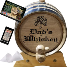 Load image into Gallery viewer, 1 Liter Engraved American Oak Aging Barrel - Design 014: Dad&#39;s Whiskey
