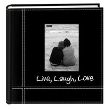Load image into Gallery viewer, Pioneer Photo Albums Embroidered Live, Laugh, Love Black Sewn Leatherette Frame Cover Album for 4&quot;x6&quot; Prints
