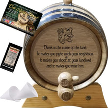Load image into Gallery viewer, 2 Liter Engraved American Oak Aging Barrel - Design 030: Irish Drink Curse
