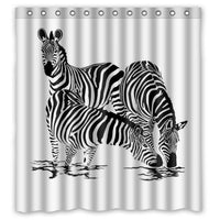 FUNNY KIDS' HOME Fashion Design Waterproof Polyester Fabric Bathroom Shower Curtain Standard Size 66(w) x72(h) with Shower Rings - Cute Zebra Animal Theme
