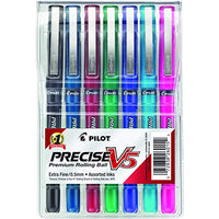 PILOT Precise V5 Stick Liquid Ink Rolling Ball Stick Pens, Extra Fine Point, Assorted Ink Colors, 7-Pack Pouch (26015)