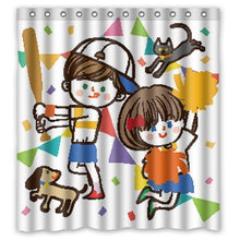 Load image into Gallery viewer, Kids Love Sport Playing Baseball- Personalize Custom Bathroom Shower Curtain Waterproof Polyester Fabric 66(w)x72(h) Rings Included
