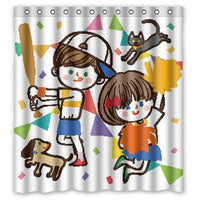 Kids Love Sport Playing Baseball- Personalize Custom Bathroom Shower Curtain Waterproof Polyester Fabric 66(w)x72(h) Rings Included
