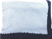 Load image into Gallery viewer, Knitted Crochet Finished Blue Cotton Baby Blanket Trimmed Navy Chenille
