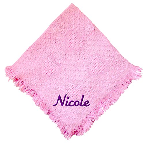 Custom Embroidered Monogrammed Girl Pink Cotton Woven Personalized Baby Blanket