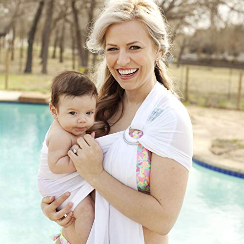 Beachfront Baby - Versatile Water & Warm Weather Ring Sling Baby Carrier | Made in USA with Safety Tested Fabric & Aluminum Rings | Lightweight, Quick Dry & Breathable (White Wave, X-Long)