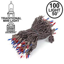 Load image into Gallery viewer, Novelty Lights Red/White/Blue Incandescent Christmas String Lights - UL Listed Indoor/Outdoor Light Set w/ 100 Mini Bulbs for Christmas Tree, Patio, Wedding Decor, and More - (Brown Wire, 50&#39; Long)
