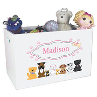 Personalized Pink Dog Childrens Nursery White Open Toy Box