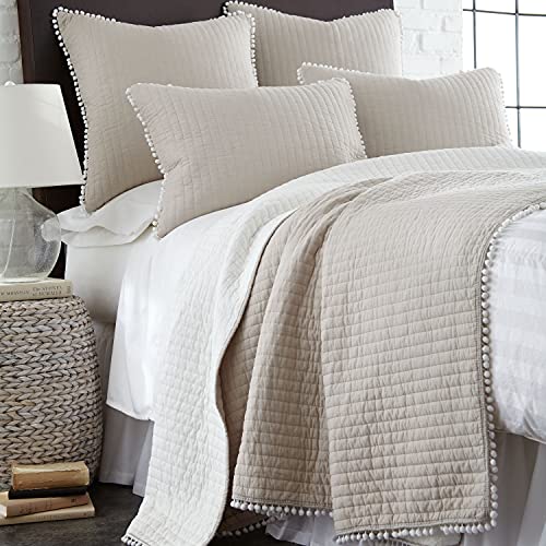 Levtex Home Pom Pom Taupe King Quilt, Cotton