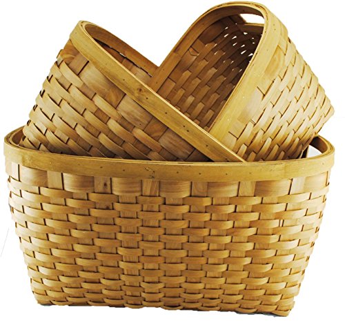 TopherTrading TOPOT Jambo Set of 3 Wood chip Laundry Storage Baskets in Honey Brown Color
