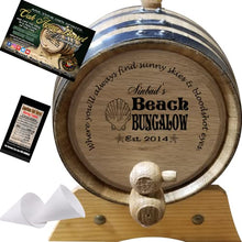 Load image into Gallery viewer, 3 Liter Personalized Beach Bungalow (C) American Oak Aging Barrel - Design 059
