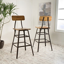 Load image into Gallery viewer, Christopher Knight Home 298872 Raychel Laminated Acacia Barstools, 2-Pcs Set, Natural Stained W/ Rustic Metal
