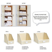 Load image into Gallery viewer, Great Useful Stuff G.U.S. Ivory Linen Closet Storage: Organize Bins for Sheets, Blankets, Towels, Washcloths, Sweaters and Other Closet Storage 100%-Cotton - Small
