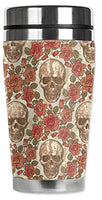 Mugzie brand 16-Ounce Travel Mug with Insulated Wetsuit Cover - Skulls and Roses