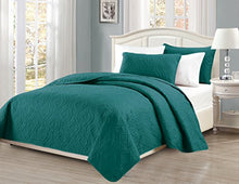 Load image into Gallery viewer, Mk Collection Full/Queen Size Over Size 100&quot;x106&quot; 3 pc Diamond Bedspread Bed-Cover Embossed Solid Turquoise New
