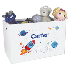 Load image into Gallery viewer, Personalized Rocket Childrens Nursery White Open Toy Box
