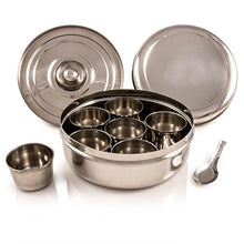 Load image into Gallery viewer, Zinel Spice Box/Masala Dabba with 7 Comparments and 2 Stainless Steel Lids, 16cm, Silver
