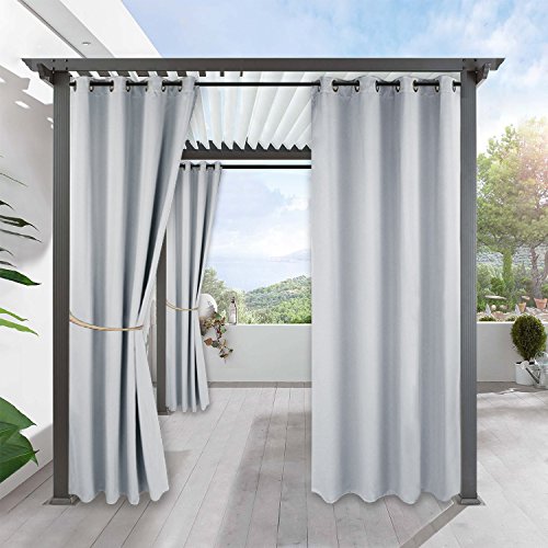 Outdoor Curtains 108 inch Long - Pergola Curtains Sunlight Block Out Outdoor Dcor Waterproof Patio Curtain Outdoor for Yard Gazebo Arbor Side Wall Cabana, 1 Pc, 52 inches x 108 inches, Grayish White